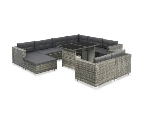 10-Osaline Aiamööblikomplekt Patjadega, Polürotang, Hall