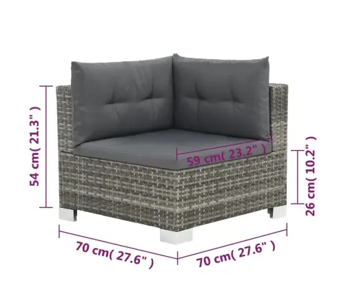 10-Osaline Aiamööblikomplekt Patjadega, Polürotang, Hall