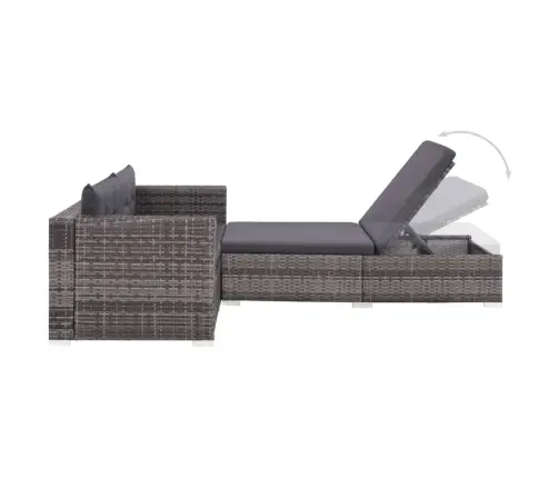 3-Osaline Aiamööblikomplekt Patjadega, Polürotang, Hall