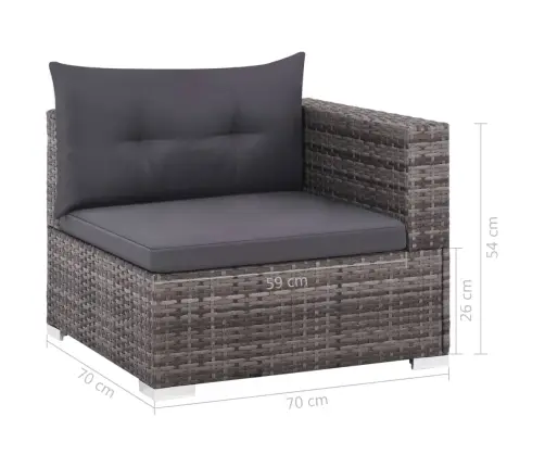 3-Osaline Aiamööblikomplekt Patjadega, Polürotang, Hall