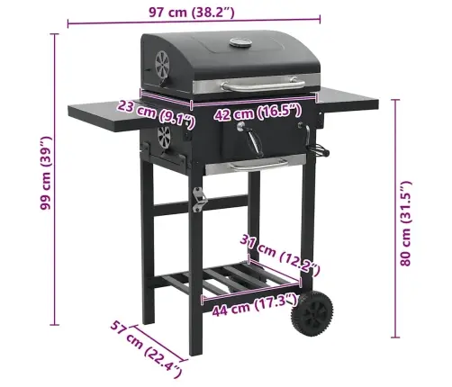 Kokogļu Barbekjū Grils, Ar Apakšējo Plauktu, Melns Vidaxl