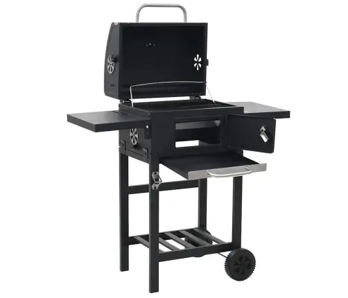 Kokogļu Barbekjū Grils, Ar Apakšējo Plauktu, Melns Vidaxl