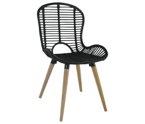 Valgomojo Kėdės, 2Vnt., Juodos, Natūralus Ratanas