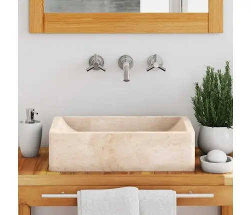 Izlietne, 45X30X12 Cm, Spīdīgs Krēmkrāsas Marmors Vidaxl