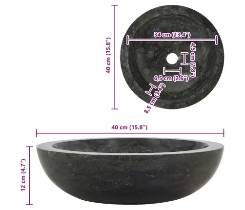 Izlietne, 40X12 Cm, Melns Marmors Vidaxl