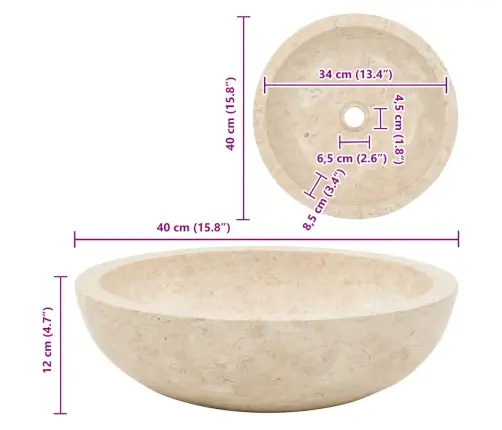 Valamu 40 X 12 cm Marmor, Kreemjas