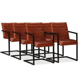 Virtuves Krēsli, 6 Gab., Brūna Dabīgā Āda Vidaxl