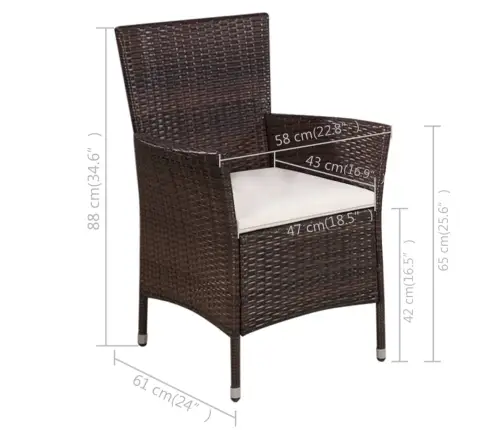 3-Daļīgs Bistro Mēbeļu Komplekts, Pe Rotangpalma, Brūns Vidaxl