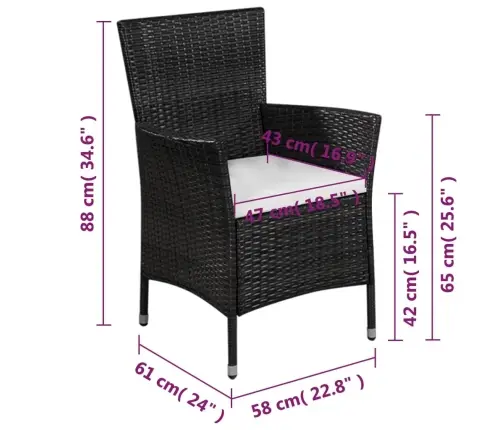 3-Daļīgs Bistro Mēbeļu Komplekts, Pe Rotangpalma, Melns Vidaxl