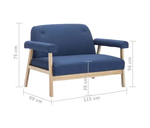 Dīvāns, Divvietīgs, Zils Audums Vidaxl Dīvāns, Divvietīgs, Zils Audums Vidaxl
