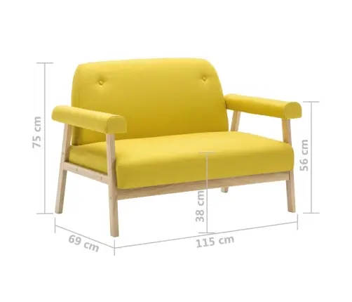 Divvietīgs Dīvāns, Dzeltens Audums Vidaxl