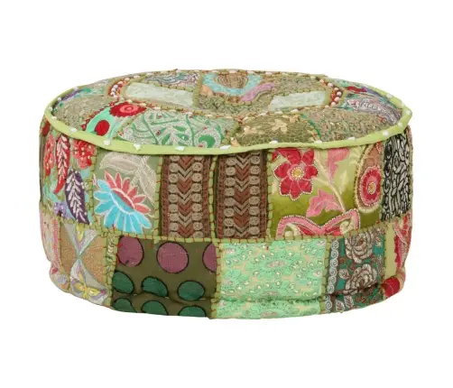 Tekstilmozaīkas Pufs, Kokvilna, Roku Darbs, 40X20 Cm, Zaļš Vidaxl