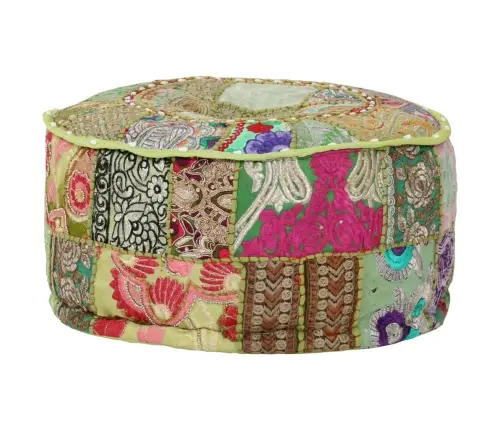 Tekstilmozaīkas Pufs, Kokvilna, Roku Darbs, 40X20 Cm, Zaļš Vidaxl