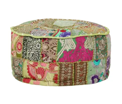 Tekstilmozaīkas Pufs, Kokvilna, Roku Darbs, 40X20 Cm, Zaļš Vidaxl