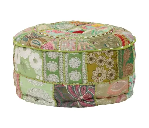 Tekstilmozaīkas Pufs, Kokvilna, Roku Darbs, 40X20 Cm, Zaļš Vidaxl