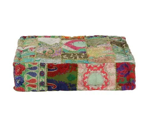 Tekstilmozaīkas Pufs, Kokvilna, Roku Darbs, 50X50X12 Cm, Zaļš Vidaxl