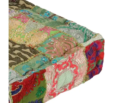 Tekstilmozaīkas Pufs, Kokvilna, Roku Darbs, 50X50X12 Cm, Zaļš Vidaxl