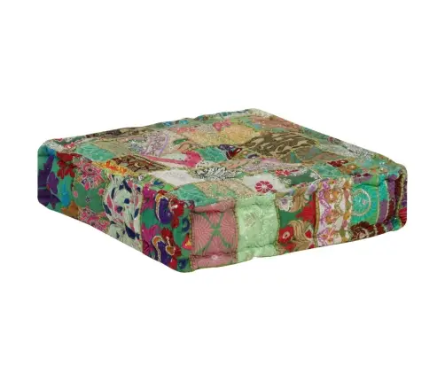 Tekstilmozaīkas Pufs, Kokvilna, Roku Darbs, 50X50X12 Cm, Zaļš Vidaxl