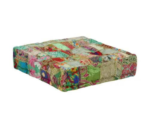 Tekstilmozaīkas Pufs, Kokvilna, Roku Darbs, 50X50X12 Cm, Zaļš Vidaxl