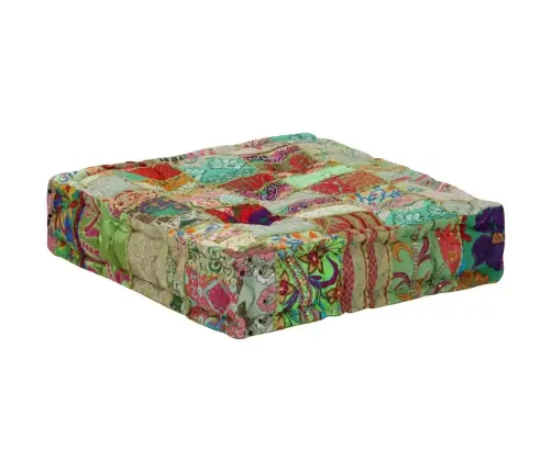 Tekstilmozaīkas Pufs, Kokvilna, Roku Darbs, 50X50X12 Cm, Zaļš Vidaxl