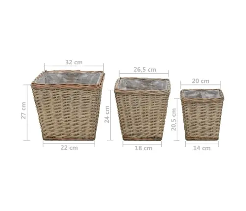 Augstās Puķu Kastes, 3 Gab., Klūgu Pinums Ar Pe Oderi Vidaxl