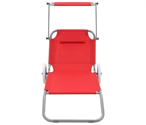 Sauļošanās Zvilnis Ar Jumtiņu Un Riteņiem, Tērauds, Sarkans Vidaxl