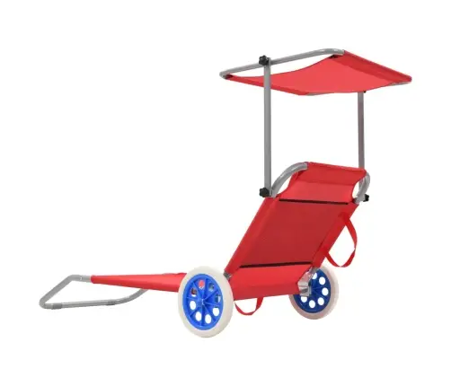 Sauļošanās Zvilnis Ar Jumtiņu Un Riteņiem, Tērauds, Sarkans Vidaxl