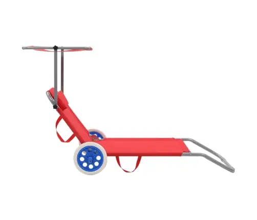 Sauļošanās Zvilnis Ar Jumtiņu Un Riteņiem, Tērauds, Sarkans Vidaxl