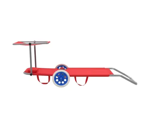 Sauļošanās Zvilnis Ar Jumtiņu Un Riteņiem, Tērauds, Sarkans Vidaxl
