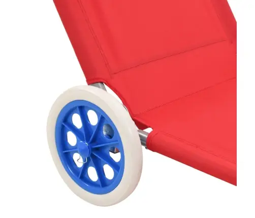 Sauļošanās Zvilnis Ar Jumtiņu Un Riteņiem, Tērauds, Sarkans Vidaxl