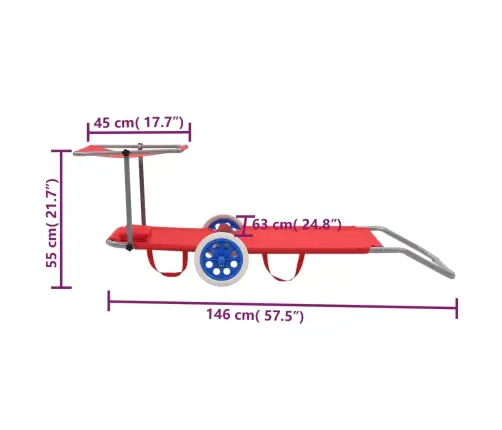 Sauļošanās Zvilnis Ar Jumtiņu Un Riteņiem, Tērauds, Sarkans Vidaxl