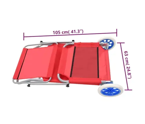 Sauļošanās Zvilnis Ar Jumtiņu Un Riteņiem, Tērauds, Sarkans Vidaxl