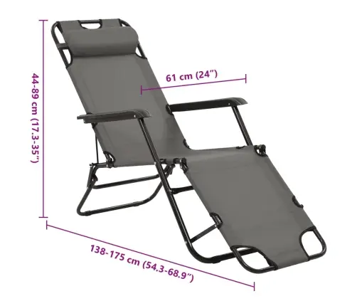 Sulankstomi Saulės Gultai, 2 Vnt., Su Pakoja, Plienas, Pilki Sulankstomi Saulės Gultai, 2 Vnt., Su Pakoja, Plienas, Pilki