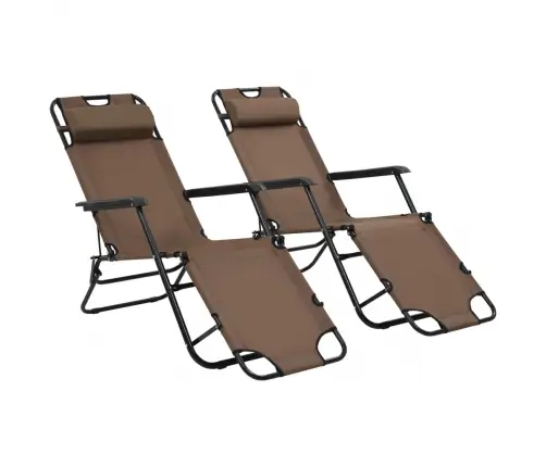 Sauļošanās Krēsli, 2 Gab., Ar Kāju Balstu, Tērauds, Brūni Vidaxl