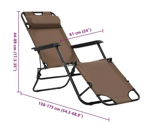 Sauļošanās Krēsli, 2 Gab., Ar Kāju Balstu, Tērauds, Brūni Vidaxl