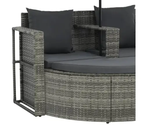 Divvietīgs Dārza Dīvāns Ar Matračiem Un Saulessargu, Pelēks Pe Vidaxl