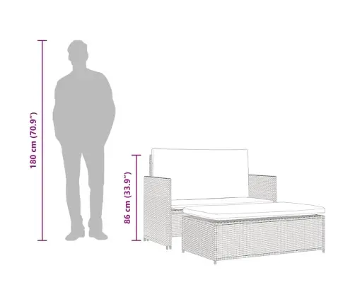 2-Daļīgs Dārza Atpūtas Mēbeļu Komplekts Ar Matračiem, Pelēks Pe Vidaxl