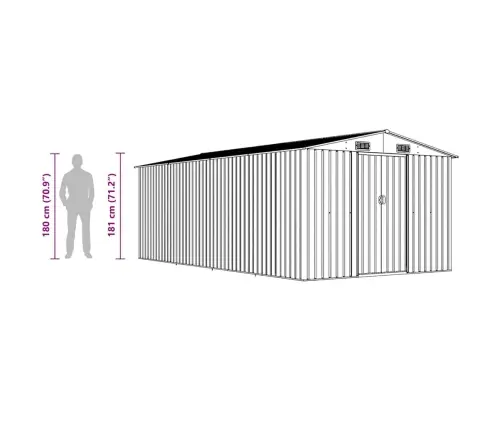 Dārza Šķūnis, 257X489X181 Cm, Pelēks Metāls Vidaxl