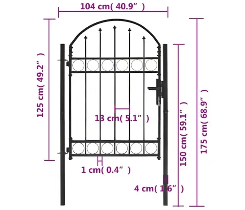 Žoga Vārti Ar Arkveida Formu, 100X125 Cm, Melns Tērauds Vidaxl