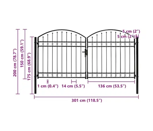 Divviru Žoga Vārti Ar Arkveida Formu, 300X150 Cm, Melns Tērauds Vidaxl