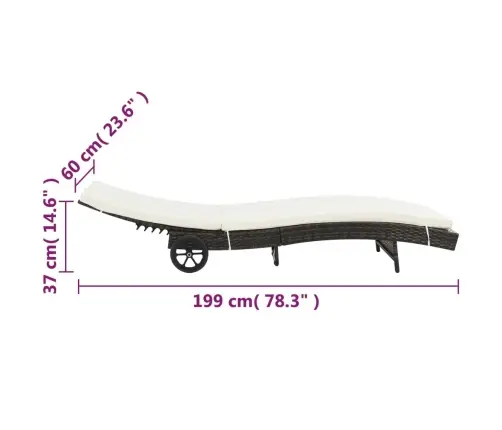 Sauļošanās Zvilnis Ar Riteņiem Un Matraci, Brūna Pe Rotangpalma Vidaxl