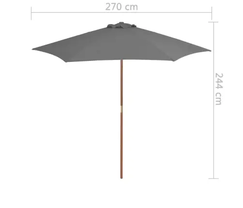 Dārza Saulessargs Ar Koka Kātu, 270 Cm, Antracītpelēks Vidaxl