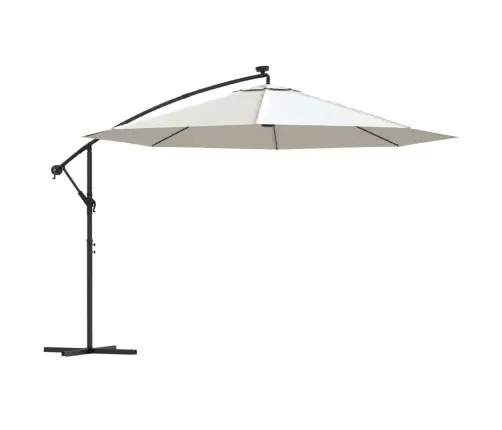 Saulessargs Ar Led Gaismām Un Metāla Kātu, 350 Cm, Smilšu Krāsa Vidaxl