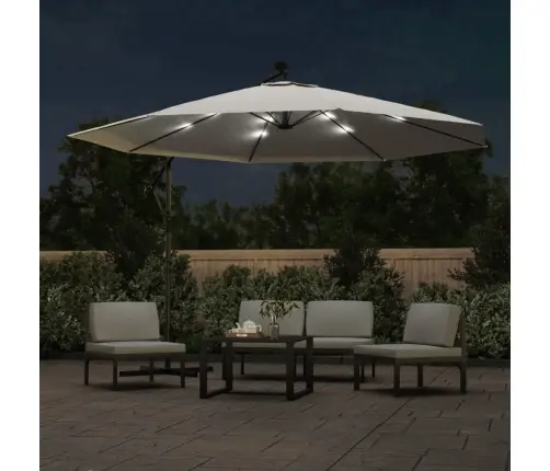 Saulessargs Ar Led Gaismām Un Metāla Kātu, 350 Cm, Smilšu Krāsa Vidaxl