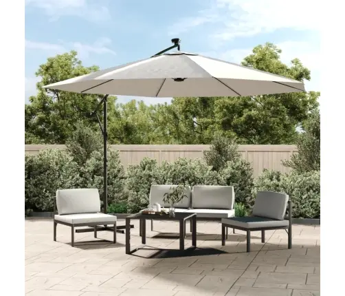 Saulessargs Ar Led Gaismām Un Metāla Kātu, 350 Cm, Smilšu Krāsa Vidaxl