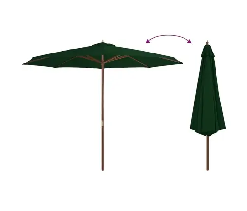 Dārza Saulessargs Ar Koka Kātu, 350 Cm, Zaļš Vidaxl