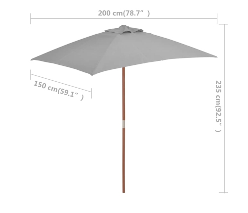 Lauko Skėtis Nuo Saulės Su Mediniu Stulpu, Antracito, 150X200Cm