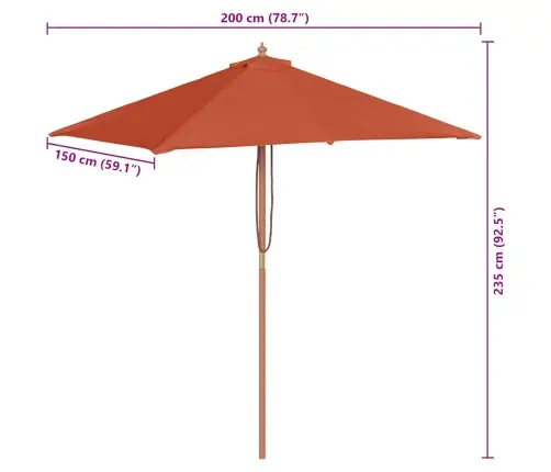 Dārza Saulessargs Ar Koka Kātu, Sarkanbrūns, 150X200 Cm Vidaxl