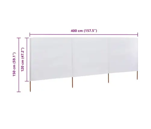 Tuulekaitse Sein 3 Paneelist, Kangas, 400 X 120 Cm Valge