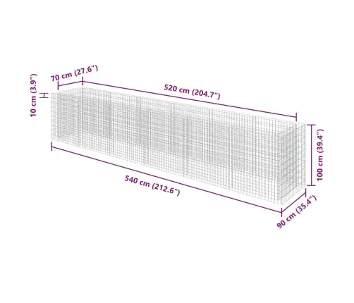 Gabions, Augstā Puķu Kaste, Cinkots Tērauds, 540X90X100 Cm Vidaxl